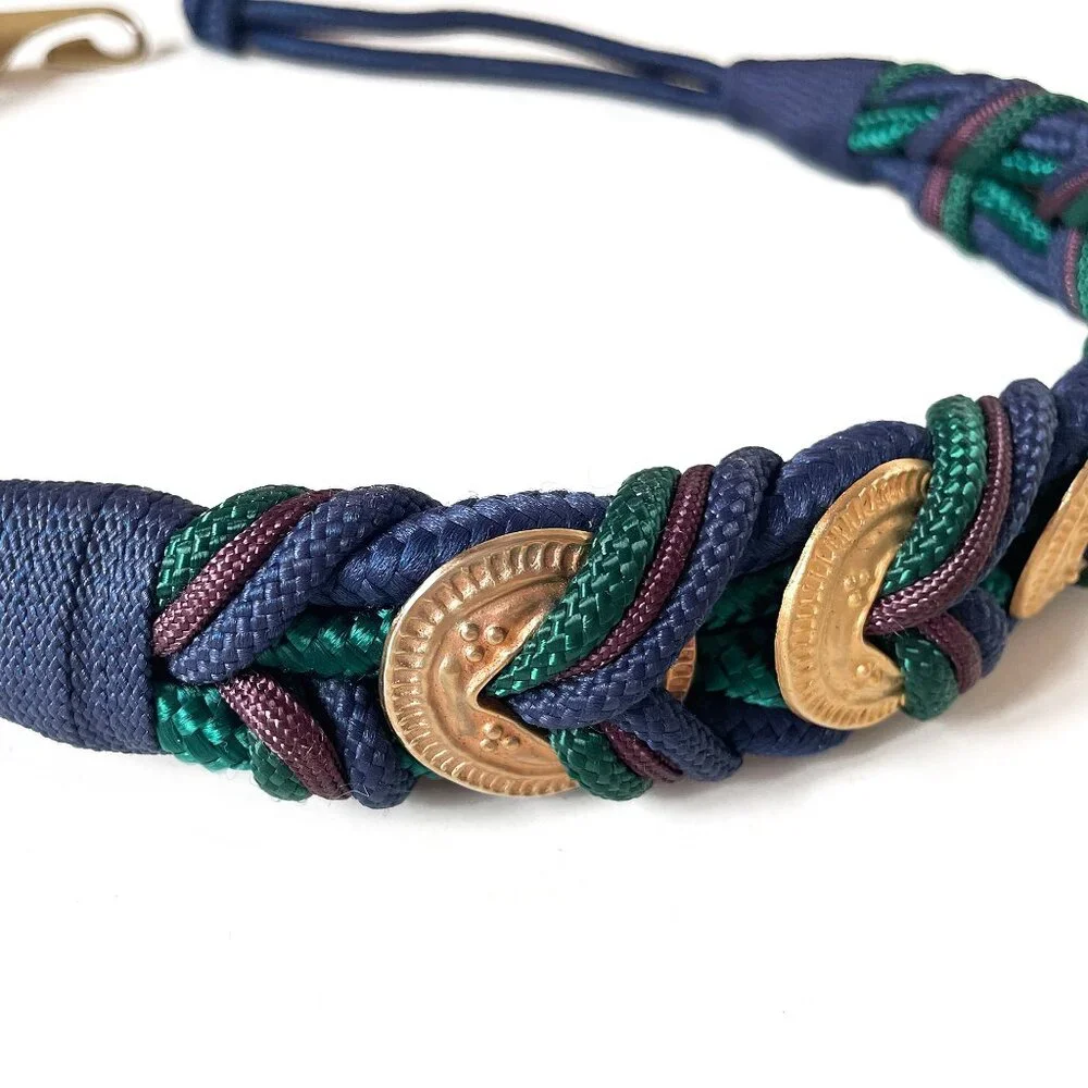 Vintage 80s Gold Tone Medallions & Braided Rope Belt - Picture 4 of 5